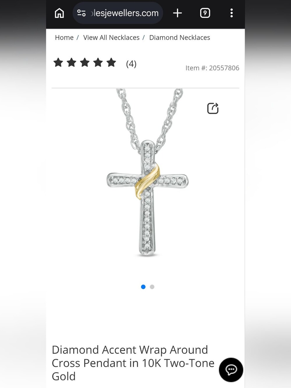Diamond Accent Two-Tone Cross Pendant Necklace - Silver & Gold